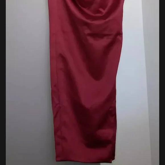 House of CB Wine Satin Pleated Corset Midi Dress - Picture 9 of 11